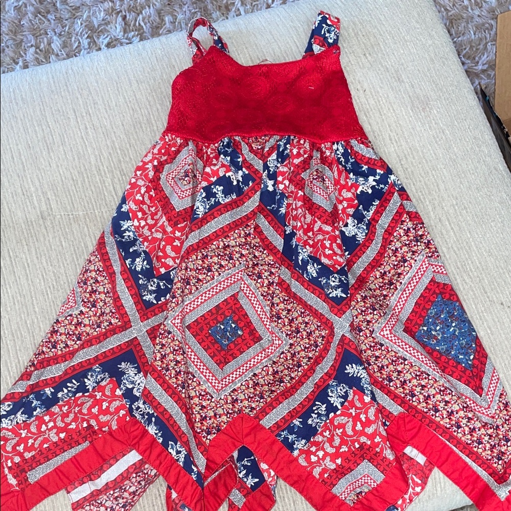Red and Blue Patchwork Dress